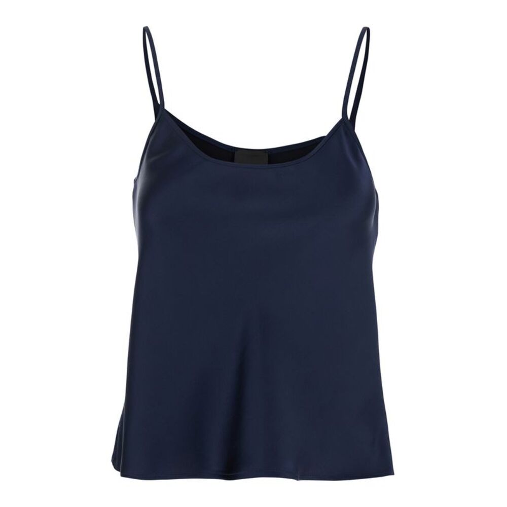 Plain Women Blue Top With Spaghetti Straps In Satin Woman